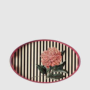 Flower print oval metal tray