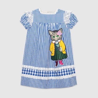 Vestido Infantil a Cuadros con Aplicación de Gatito