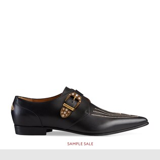 Scarpa monk in pelle con cristalli