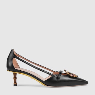Leather pump with crystal Double G