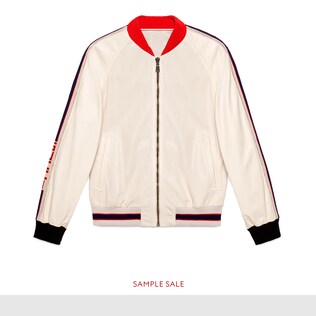 Bomberjacke aus perforiertem Leder mit Gucci Logo