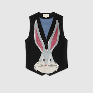 Weste aus Wildleder mit Bugs Bunny-Motiv und Aufnähern