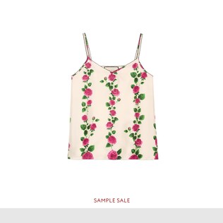 Tanktop aus Seide mit Rosengarten-Print