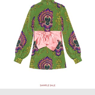 ボウ付き 70s グラフィック プリント シャツ