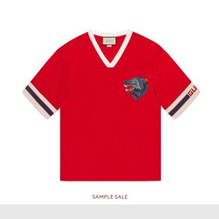 T-Shirt mit Gucci Streifen und Wolfskopf