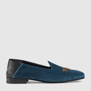 Velvet loafer with metallic embroideries