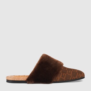 Suede Square G and faux fur slipper