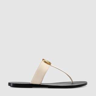 Leather thong sandal with Double G