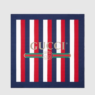 Foulard in seta a righe Sylvie e logo Gucci
