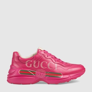 Baskets Rhyton en cuir avec logo Gucci