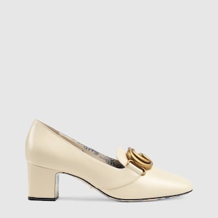 Leather mid-heel pump with Double G