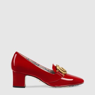 Patent leather mid-heel pump with Double G