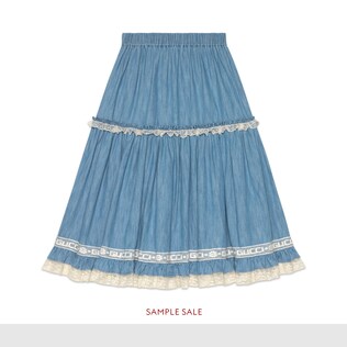 Denim skirt with lace detail