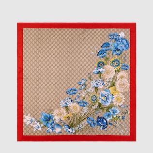 Foulard en soie à imprimé bouquets GG