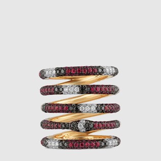 Anello a cinque fasce con Ouroboros in oro e pietre