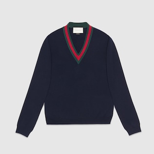 Wool V-neck jumper with Web