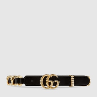 Leather belt with torchon Double G buckle