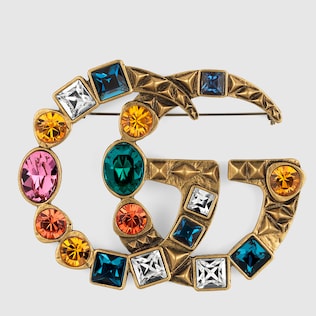 Crystal Double G brooch