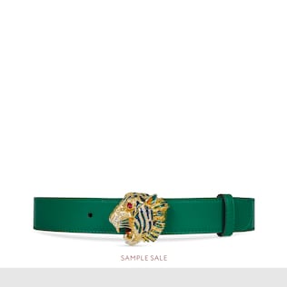 Leather belt with tiger head