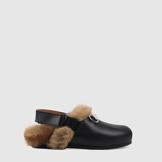 Toddler Horsebit leather slipper with faux fur