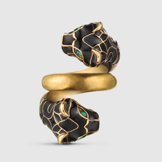 Ring mit Tigerkopf mit schwarzem Email