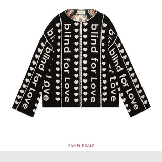 Manteau en laine avec inscription « Blind for Love » en jacquard