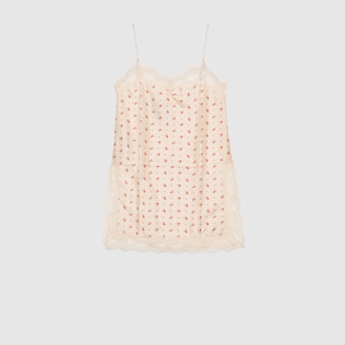 Top smanicato in seta con stampa rose