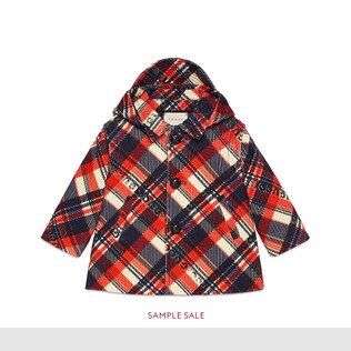 Cappotto in velluto a coste con stampa a quadri Gucci