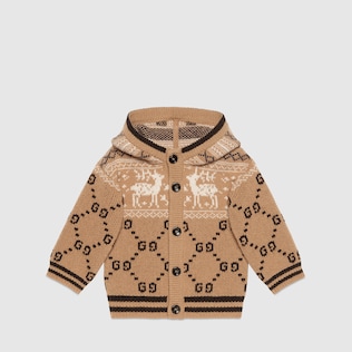 Cardigan pour bébé en laine à motif GG et rennes