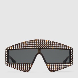Sonnenbrille mit rechteckigem Rahmen aus Acetat mit Kristallen