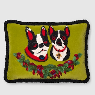 Needlepoint cushion with Bosco and Orso