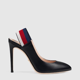 Leather Web slingback pump