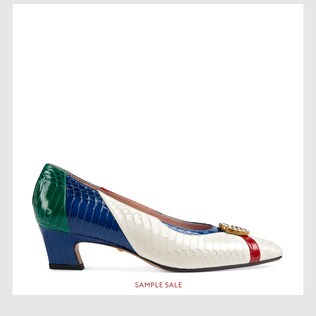 Snakeskin pump with crystal Double G