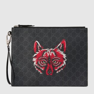 Gucci Bestiary pouch with wolf