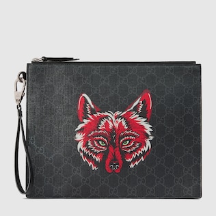 Pochette en toile Suprême GG à motif loup