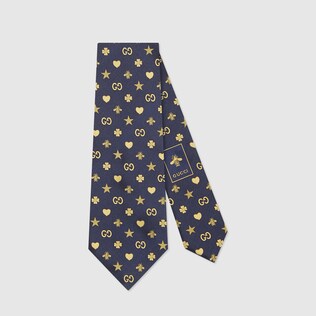 Symbols motif silk tie