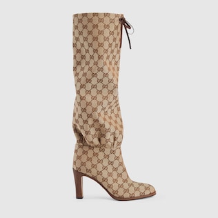 GG canvas mid-heel boot