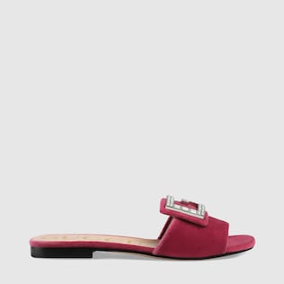 Mules en velours avec détail G en cristaux