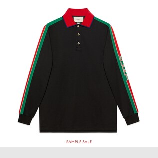 Cotton polo with Gucci stripe