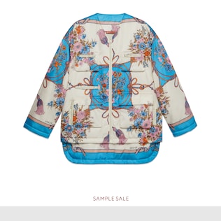 Padded nylon jacket with flowers and tassels