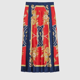 Silk skirt with flowers and tassels print