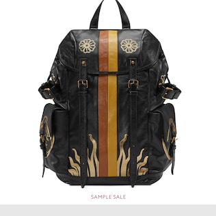 Leather backpack with metallic prints