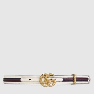 Leather belt with torchon Double G buckle