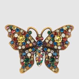 Crystal studded butterfly ring in metal