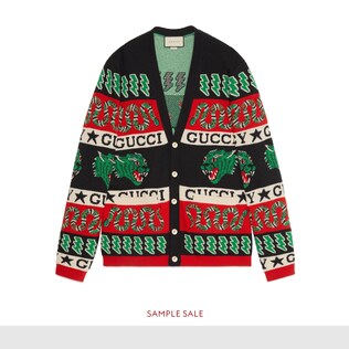 Wool symbols jacquard cardigan