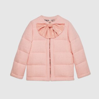 Giacca imbottita in tweed con fiocco