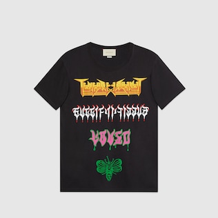 Camiseta Extragrande Estampado Gucci Fuente Metal
