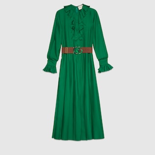 Kleid aus Seide mit Doppel G Gürtel