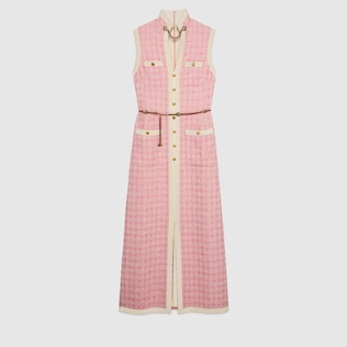 Long tweed dress with chain belt