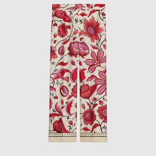 Pantalon en soie à imprimé fleurs effet aquarelle